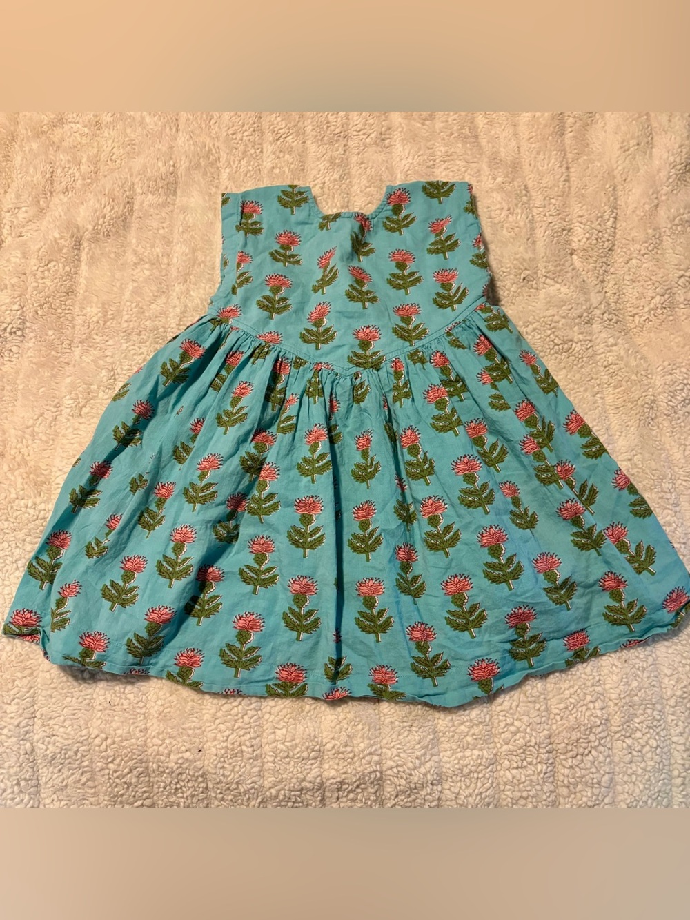 Pink Chicken Turquoise Dress with Pink Flowers